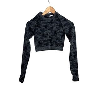 Gymshark Adapt Seamless Dry Long Sleeve Camo Crop Top‎ Small Black/Gray